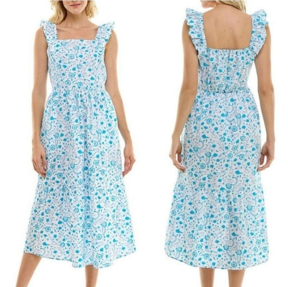 Draper James Floral Ruffle Tier Midi Cottage Core Midi Dress